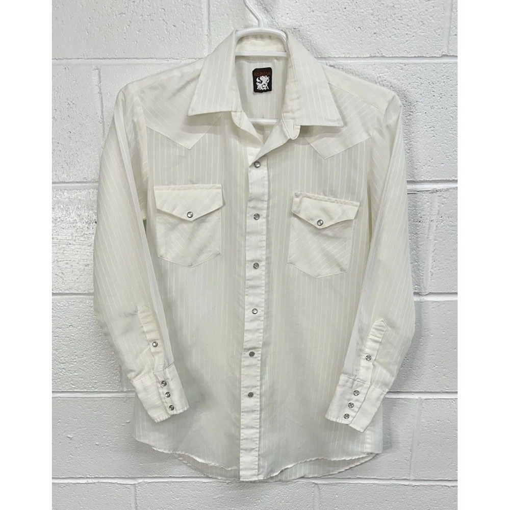 Karman Western Shirt Off White Pinstripe Pearl Snap / Men's Large